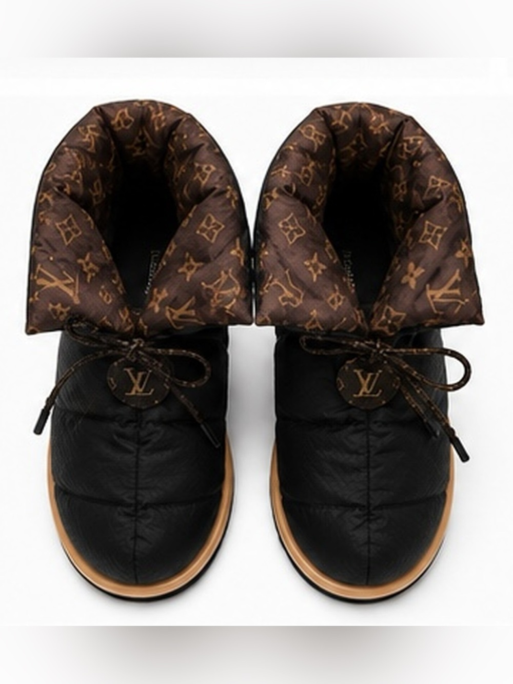 Louis Vuitton Black Leather Strap with Brown Monogram Canvas Detail